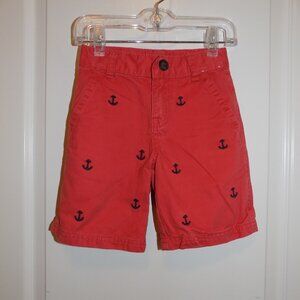 GYMBOREE Red Shorts Blue Embroidered Anchors Boys 3T Nautical Beach USA